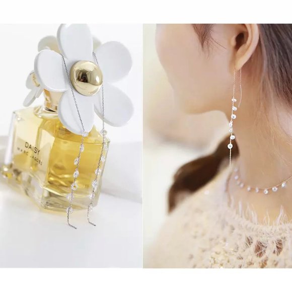 S925 Beautiful CZ Drop Threader Earrings - Picture 6 of 9